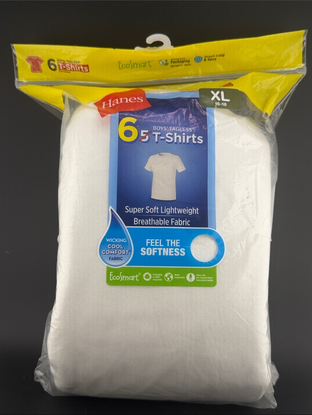 Hanes Boys' Tagless 6-Pack White Short Sleeve T-Shirts